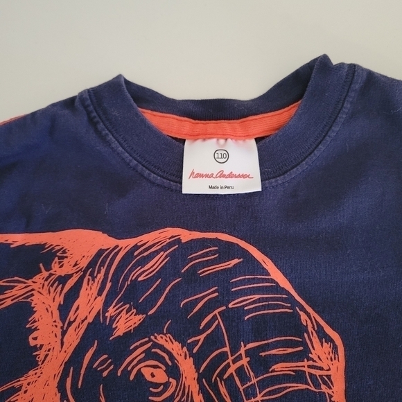 Hanna Andersson 100% Cotton Elephant Safari Tee T-Shirt Navy Blue Orange Size 5 - Picture 2 of 5